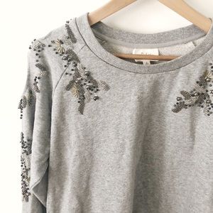 Anthropologie Deletta Grey Cutout Beaded Sweater